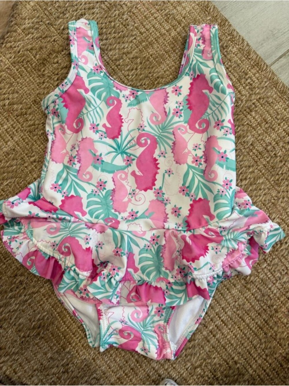 Flap Happy Pink & Teal Seahorse Ruffle One-Piece Swimsuit